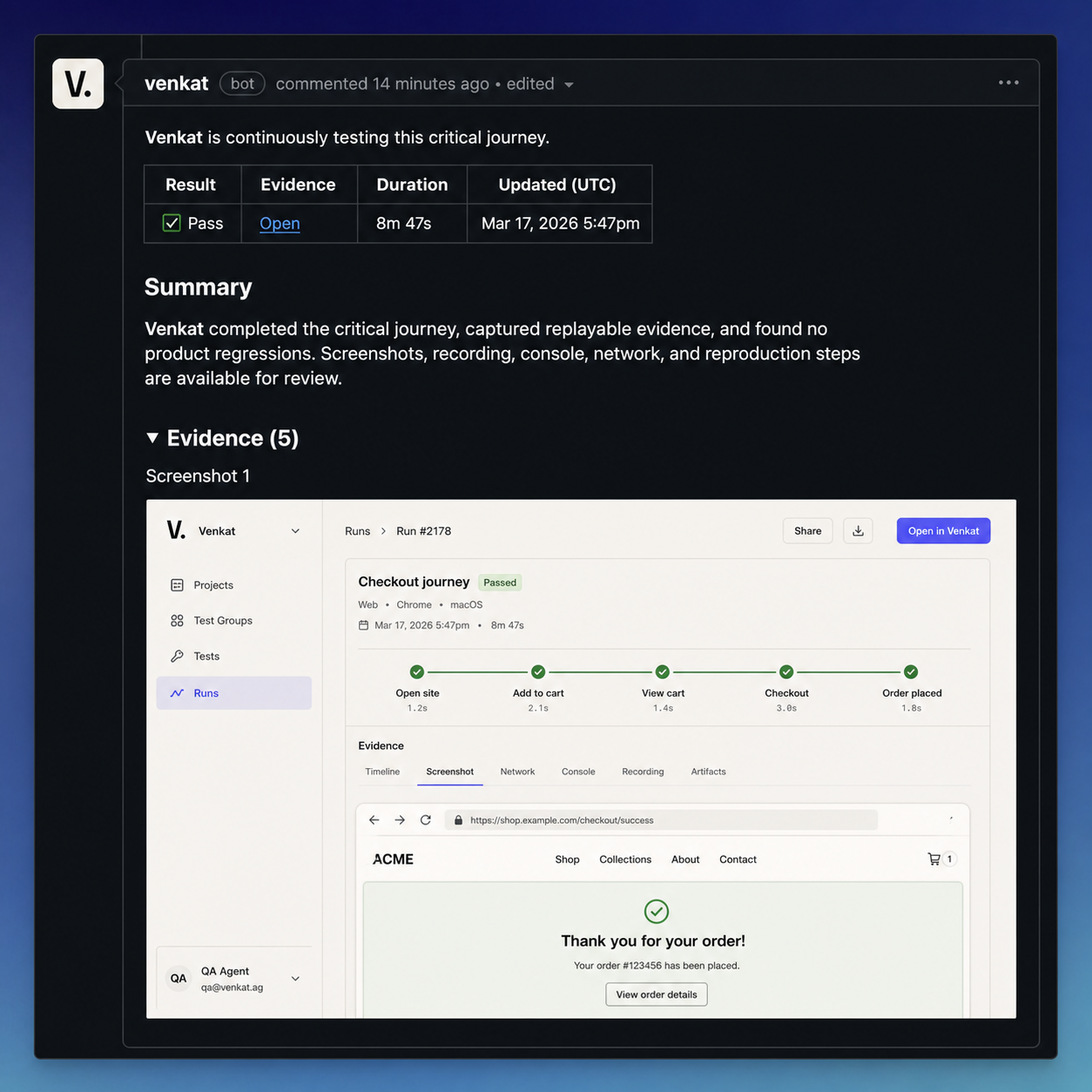 Screenshot of payment completion